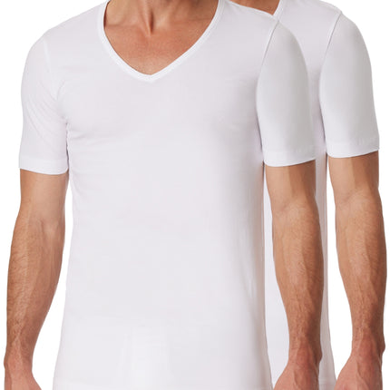 Schiesser t-shirt v-hals 2 pack 95/5 organic cotton shirts white heren 173982-100 Schiesser t-shirt col v lot de 2 95/5 organic cotton shirts white hommes

