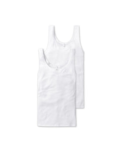 Schiesser topje 2 pack cotton essentials tank tops with embroidery white dames 144359-100 Schiesser caracos lot de 2 cotton essentials tank tops with embroidery white femmes