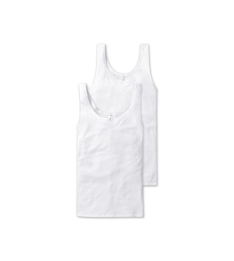 Schiesser topje 2 pack cotton essentials tank tops with embroidery white dames 144359-100 Schiesser caracos lot de 2 cotton essentials tank tops with embroidery white femmes