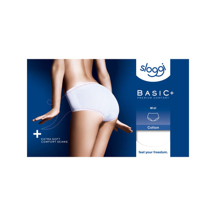 Sloggi slip basic+ midi cotton white dames 10005038-0003 Sloggi slip basic+ midi cotton white femmes