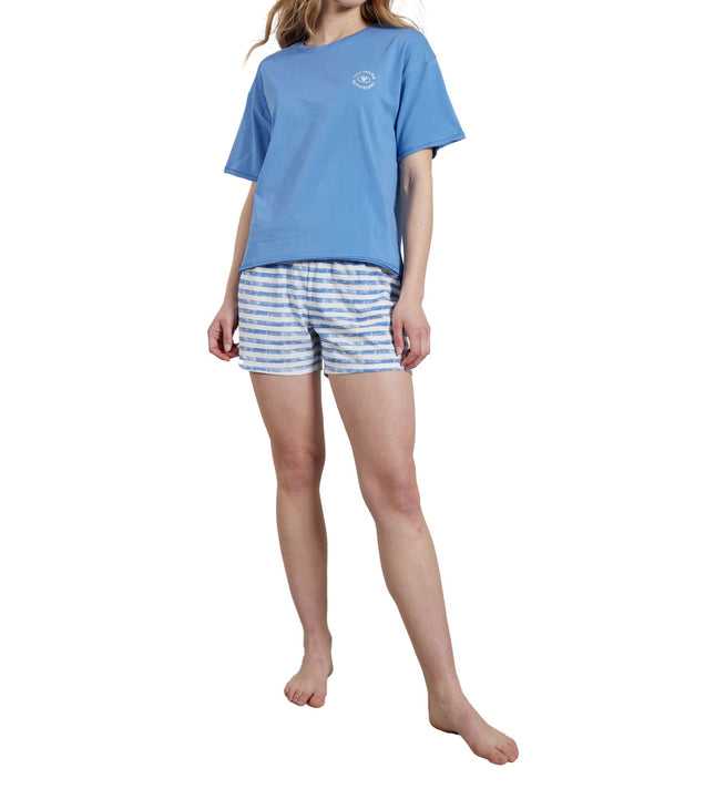 Tom Tailor pyjama korte broek mol blue dames 60229-4009-622 Tom Tailor pyjama pantalon court mol blue femmes