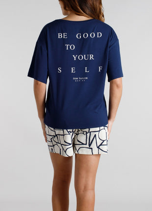 Tom Tailor pyjama korte broek stirling blue dames 60424-6085-635 Tom Tailor pyjama pantalon court stirling blue femmes