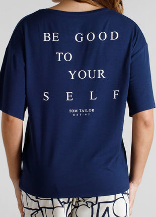 Tom Tailor pyjama korte broek stirling blue dames 60424-6085-635 Tom Tailor pyjama pantalon court stirling blue femmes