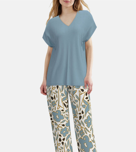 Tom Tailor pyjama lange broek aberdeen blue dames 60403-6085-625 Tom Tailor pyjama pantalon long aberdeen blue femmes