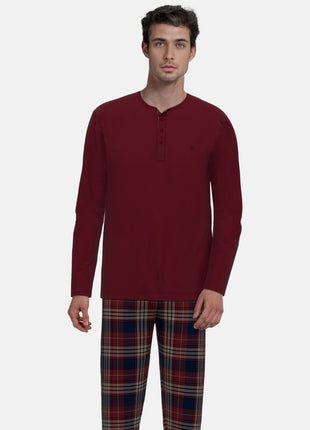 Tom Tailor pyjama lange broek rhodos red heren 71476-6542-424 Tom Tailor pyjama pantalon long rhodos red hommes