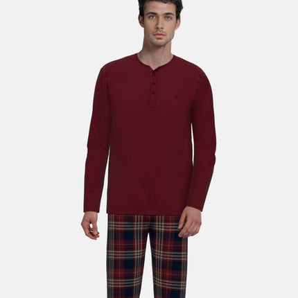 Tom Tailor pyjama lange broek rhodos red heren 71476-6542-424 Tom Tailor pyjama pantalon long rhodos red hommes