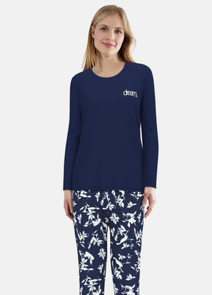 Tom Tailor pyjama lange broek sitia dark blue dames 60347-6085-635 Tom Tailor pyjama pantalon long sitia dark blue femmes