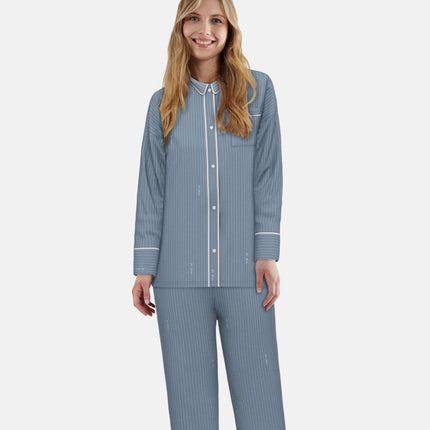 Tom Tailor pyjama lange broek xanthi blue dames 60362-6061-623 Tom Tailor pyjama pantalon long xanthi blue femmes