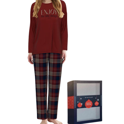 Tom Tailor pyjama lange broek xanthi red dames 60386-6549-424 Tom Tailor pyjama pantalon long xanthi red femmes
