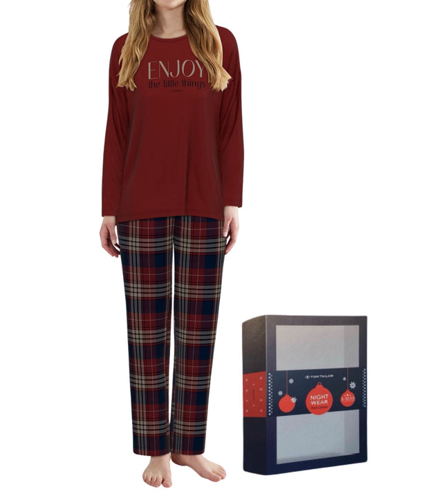 Tom Tailor pyjama lange broek xanthi red dames 60386-6549-424 Tom Tailor pyjama pantalon long xanthi red femmes

