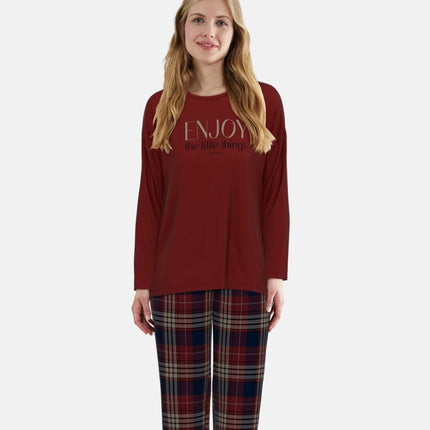 Tom Tailor pyjama lange broek xanthi red dames 60386-6549-424 Tom Tailor pyjama pantalon long xanthi red femmes