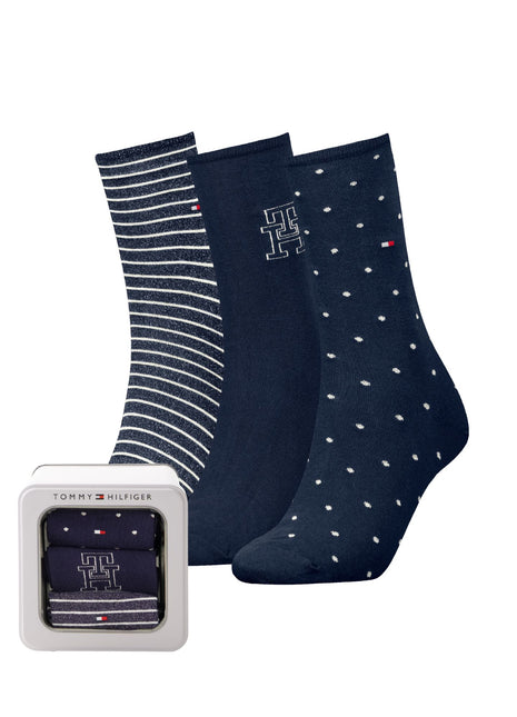 Tommy Hilfiger sokken 3 paar giftbox sock navy dames 701236464-001 Tommy Hilfiger chaussettes 3 paires giftbox sock navy femmes
