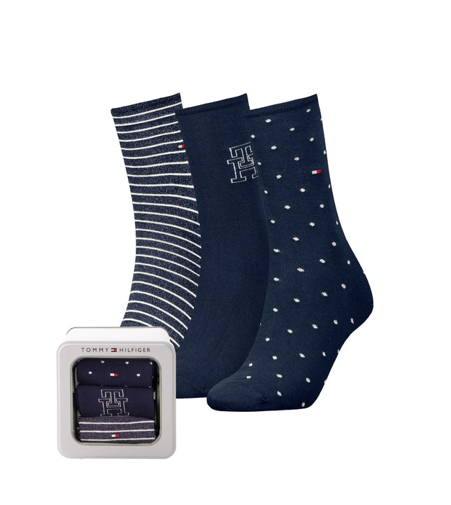 Tommy Hilfiger sokken 3 paar giftbox sock navy dames 701236464-001 Tommy Hilfiger chaussettes 3 paires giftbox sock navy femmes