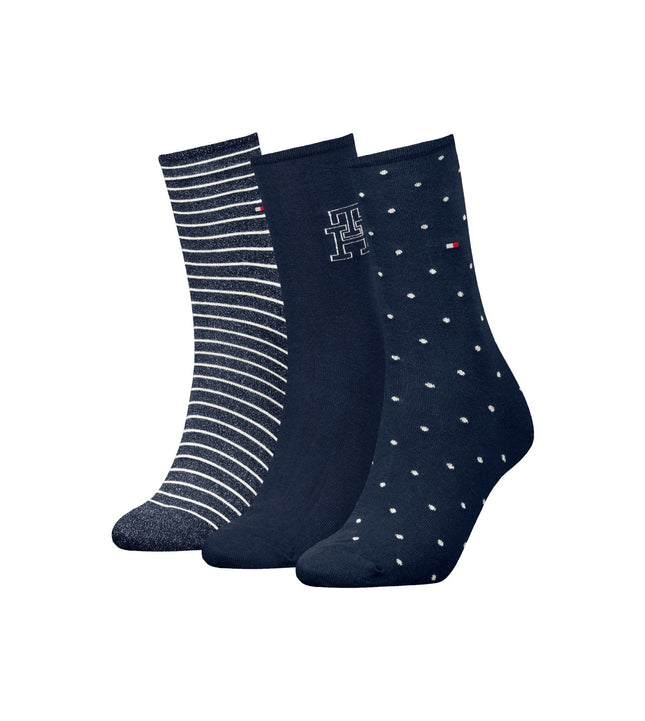 Tommy Hilfiger sokken 3 paar giftbox sock navy dames 701236464-001 Tommy Hilfiger chaussettes 3 paires giftbox sock navy femmes