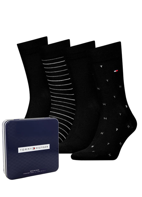 Tommy Hilfiger sokken 4 paar tin giftbox sock black heren 701235375-002 Tommy Hilfiger chaussettes 4 paires tin giftbox sock black hommes