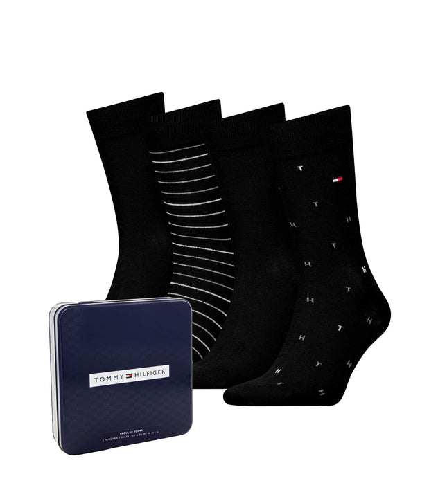 Tommy Hilfiger sokken 4 paar tin giftbox sock black heren 701235375-002 Tommy Hilfiger chaussettes 4 paires tin giftbox sock black hommes