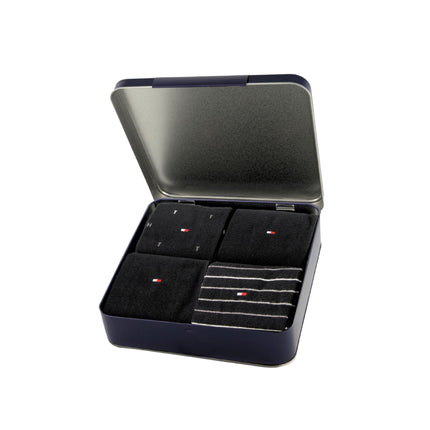 Tommy Hilfiger sokken 4 paar tin giftbox sock black heren 701235375-002 Tommy Hilfiger chaussettes 4 paires tin giftbox sock black hommes