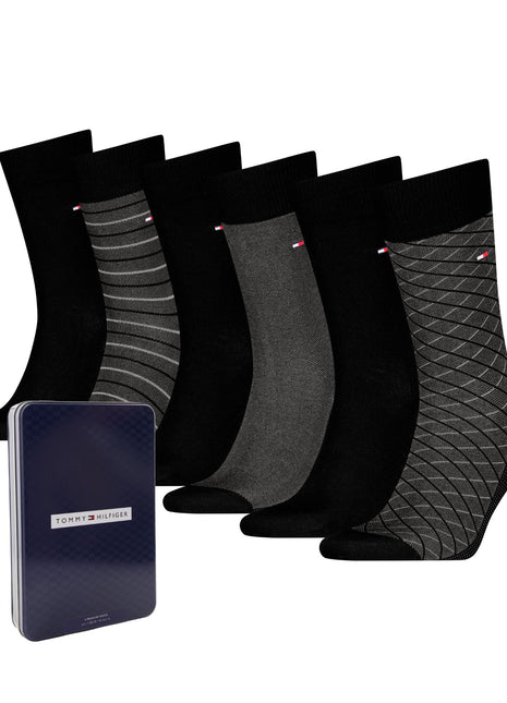 Tommy Hilfiger sokken 6 paar tin giftbox birdey sock black heren 701235373-002 Tommy Hilfiger chaussettes 6 paires tin giftbox birdey sock black hommes