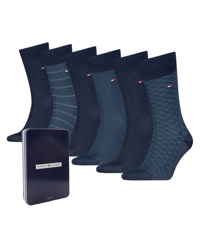 Tommy Hilfiger sokken 6 paar tin giftbox birdey sock navy heren 701235373-001 Tommy Hilfiger chaussettes 6 paires tin gigfbox birdey sock navy hommes