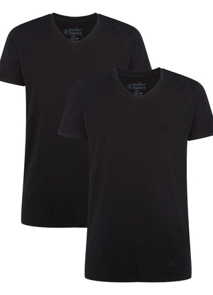 Bamboo Basics t-shirt v-hals 2 pack knitted v-neck t-shirt black heren