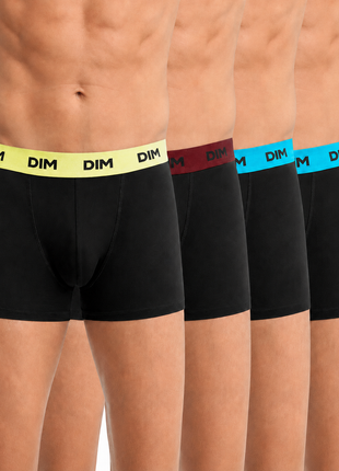 Dim short 4 pack mix and colors black heren met gele, bordeaux en turquoise tailleband