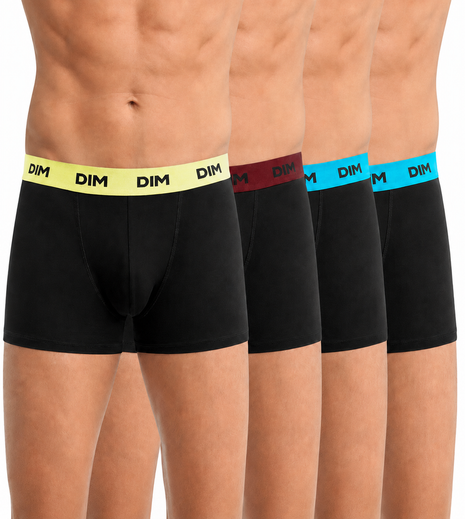 Dim short 4 pack mix and colors black heren met gele, bordeaux en turquoise tailleband