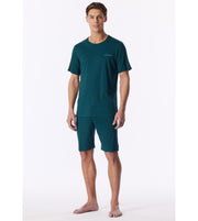 Schiesser pyjama short modern bonded deep sea green heren
