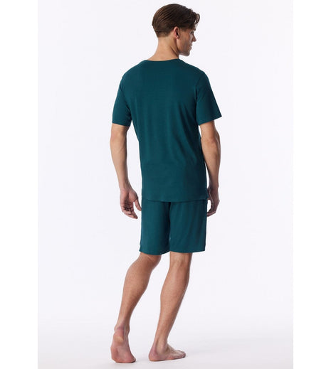 Schiesser pyjama short modern bonded deep sea green heren - afbeelding 4